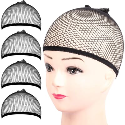 Daity 4-delige pruikmuts - Zwarte mesh pruikmuts - gesloten mesh pruikmuts met gebreide voering - geschikt voor mannen en vrouwen