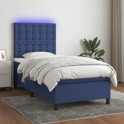 vidaXL - Boxspring - met - matras - en - LED - stof - blauw - 80x200 - cm