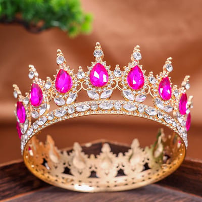 Barok Retro stijl Ronde Bruiloftskroon Bruids Pageant Strass Kristal Tiara's Kroonlijst Hoofdsieraden Voor Koninginnen en Koning white