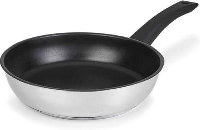 Koekenpan Plat - Koekenpan Met Anti-aanbak - Sauteren En Bradenn - Duurzaam Roestvrij Staal - Diameter 24cm - Zilver