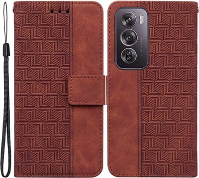Coverup Hoesje - Geschikt voor OPPO Reno12 Pro Hoesje - Coverup Geometric Book Case - Bruin