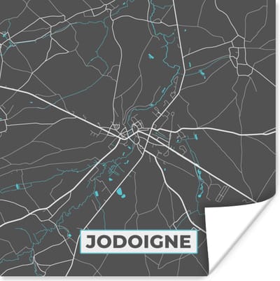 Poster Stadskaart – Grijs - Kaart – Jodoigne – België – Plattegrond - 100x100 cm XXL