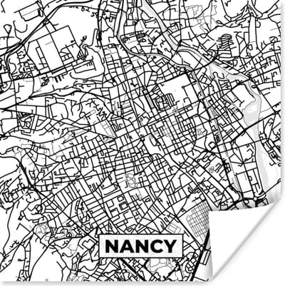 Poster Stadskaart - Plattegrond - Nancy - Kaart - Frankrijk - Zwart wit - 100x100 cm XXL