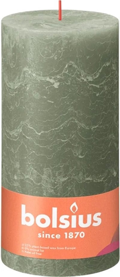 4 stuks Bolsius olijfgroen rustiek stompkaars 200/100 (125 uur) Fresh Olive