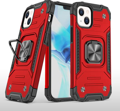 Hoesje Geschikt voor iPhone 13 Mini - Heavy Duty Armor Hoesje met Kickstand ringhouder – Rood