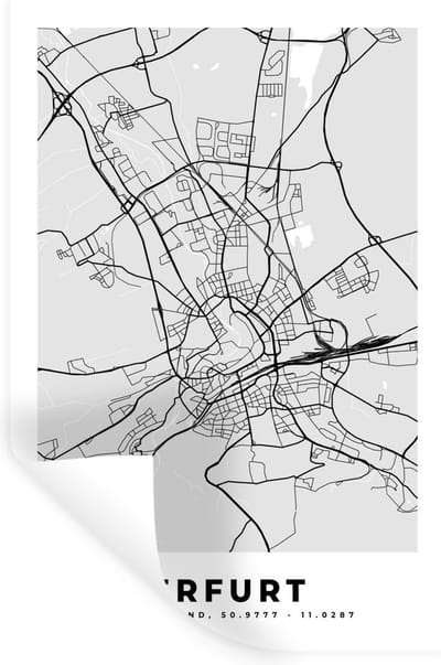 Muurstickers - Sticker Folie - Plattegrond - Erfurt - Kaart - Stadskaart - Duitsland - 20x30 cm - Plakfolie - Muurstickers Kinderkamer - Zelfklevend Behang - Zelfklevend behangpapier - Stickerfolie
