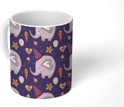 Mok - Koffiemok - Verjaardag - Olifant - Bloemen - Patronen - Mokken - 350 ML - Beker - Koffiemokken - Theemok