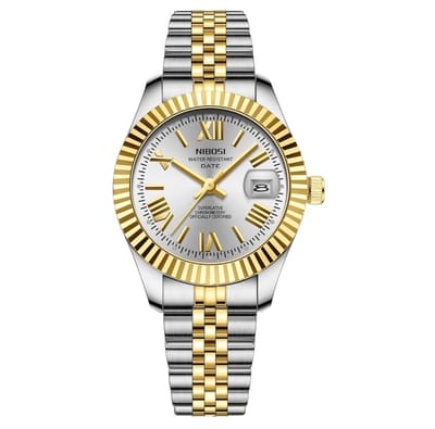Nibosi - Herenhorloge - Polshorloge - Heren - - Horloge - Horlogedoos - Mannen - Zilver Goud & Parelmoer Wit - RVS