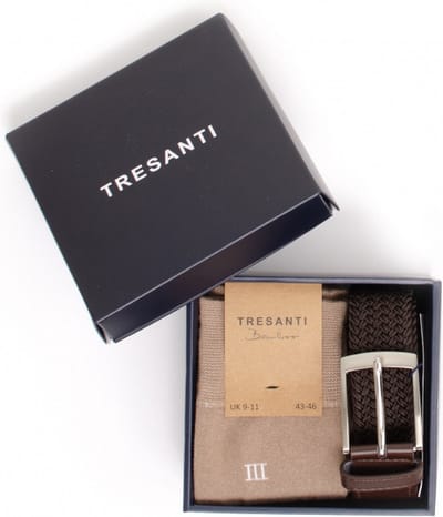 TRESANTI | ZENO I Giftbox gevlochten riem met bamboe sokken | cognac | Size 105