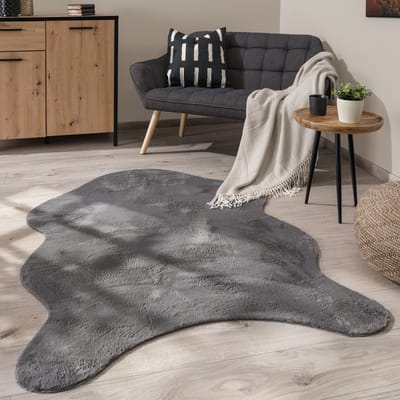 Paco Home Vloerkleed Woonkamer Laagpolig Effen Modern Imitatiebont In Vachtvorm Zacht 60x90 cm Fell-form
