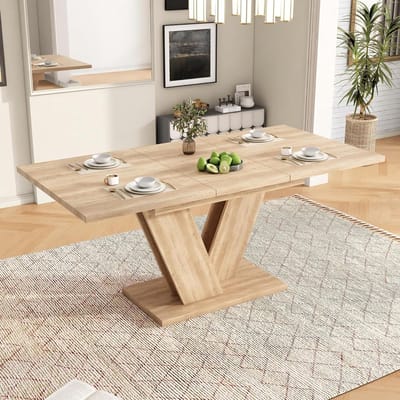 Uittrekbare Eettafel - Vergrootbare Tafel - Gezellig Tafelen - Moderne V-poten - 140/180x80 cm - Eikenlook