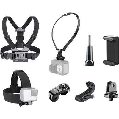Andoer – ensemble d'accessoires pour caméra de sport, support de sangle de poitrine + sangle de tête + support de cou + support de téléphone pour noir