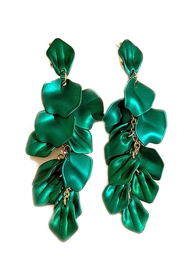 AVANT-GARDE PARIS Luxe Lange Oorbellen - Rozenblaadjes Design - 1 stuk - Groen met Gouden Plating