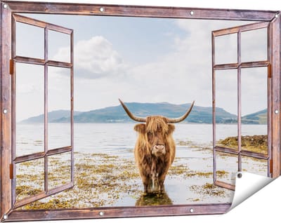 Gards Tuinposter Doorkijk Voetpad naar Strand en Zee - 120x80 cm - Tuindoek - Tuindecoratie - Wanddecoratie buiten - Tuinschilderij