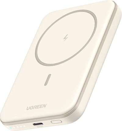 UGREEN Draadloze Magnetische Powerbank Mini 5000mAh Snellader Compatibel met MagSafe USB-C 15W Beige