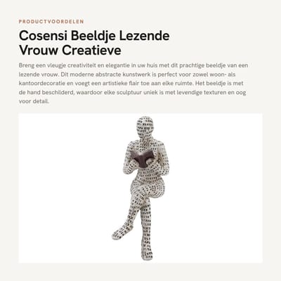 Dailygoods- Beeldje Lezende Vrouw - Hars Sculptuur - Decoratie voor Binnen - Cadeau voor Vrienden - Handgeschilderd - Exquise Details - Decoratiebeeldje