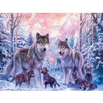 Peinture de diamant 5D à faire soi-même, Kit de mosaïque d'animaux de loup, point de croix, broderie complète, perceuse ronde 40X50CM vert clair