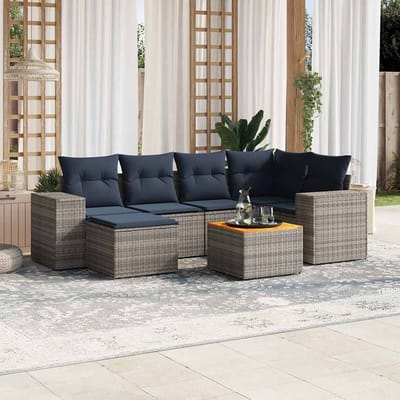 vidaXL - 7-delige - tuinbankset - met - kussens, - grijs - polyrotan