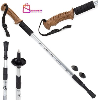 Nordic Walking Stokken 2-delig – Verstelbaar tot 135 cm – Aluminium Wandelstokken met ANTI-Shock & Kurkhandvat – Incl. 3 Opzetstukken – 12827