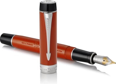 Parker Duofold Centennial Fountain Pen | Classic Big Rood Vintage | Gemiddeld Solid Goud Nib | Zwart Inkt and Convertor | Premium Gift Box