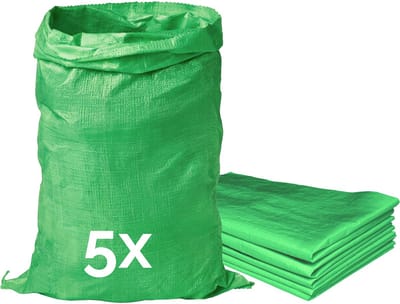 Garronda - Polypropyleen Zak Groen - 80 x 50 cm – 5 Stuks – Tuinafvalzak - Geweven Zakken van PP - Voor zand en opslag – Scheurvast - Belastbaar tot 50 kg – Veelzijdig inzetbaar – Zandzakken – Tuinzak – Hoogwaterbescherming – GD-ROM-Bag80