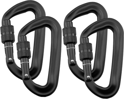 Set Karabijnhaken - Schroefkarabiners - Outdoor Bevestiging - 12 kN Draagkracht - 8.2 cm - Zwart