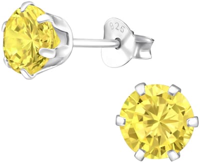 Joy|S - Zilveren oorknoppen - rond 6 mm - zirkonia geel - oorbellen