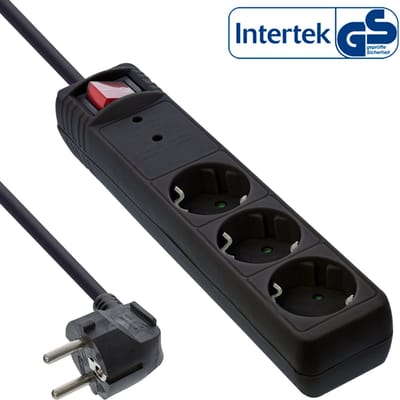 InLine® contactdoos, 3-voudig aardingscontact, ÜSS, zwart