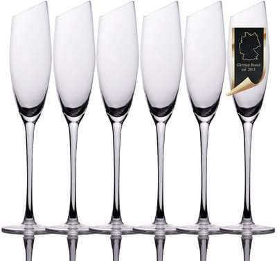 Intirilife 6x Champagneglas met moderne rand - 150 ml inhoud - Mousserende wijn Prosecco glas Vaatwasserbestendig Kristalglas schokbestendig