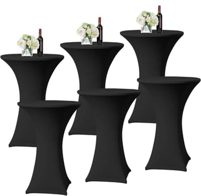 Statafelhoezen Set - Stretch hoezen - Feestelijke decoratie - Kreukvrij en duurzaam - Ø60-65 cm - Zwart