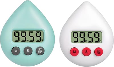 Oneay 2 stuk digitale douchetimer, waterdichte douchetimer, digitale badkamerklok met druppelvormig LCD-display, geschikt voor school, studie, keuken, koken en douchen.