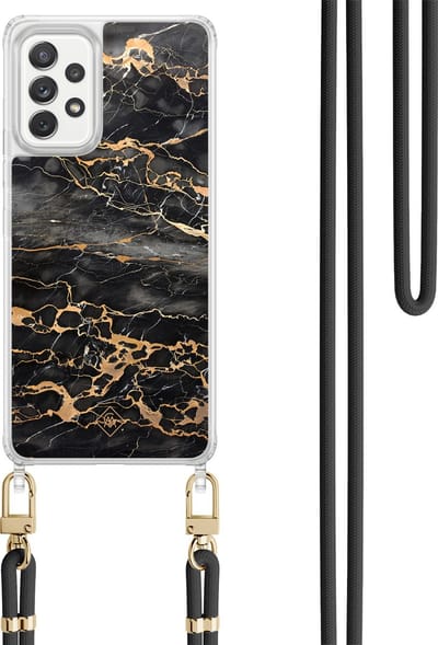 Casimoda® hoesje met koord - Geschikt voor Samsung A52(s) - Marmer Grijs Brons - Afneembaar koord - TPU/polycarbonaat - Zwart