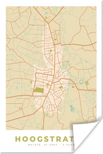 Poster Vintage - Kaart - Plattegrond - Stadskaart - Hoogstraten - 120x180 cm XXL