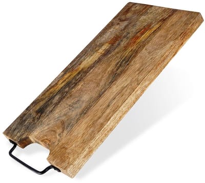 Houten snijplank borrelplank 44 x 19cm | Stevig metalen handvat