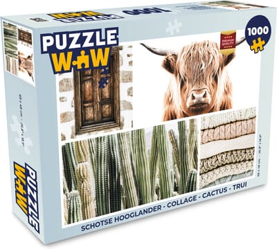 Puzzel Schotse hooglander - Collage - Cactus - Trui - Legpuzzel - Puzzel 1000 stukjes volwassenen