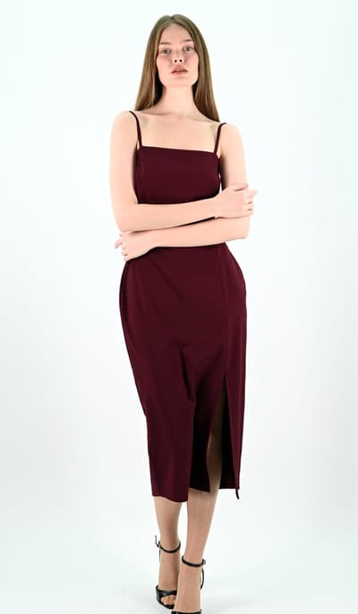 YesMooi - Elegante Midi Jurk met Spaghettibandjes - Slip Dress - Bordeaux - M (38)