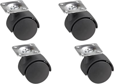 Set van 4 Dubbele Kunststof Wielen Ø 40 mm met Montageplaat (42x42mm) - 20kg Draagkracht