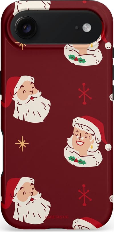 Casetastic hoesje geschikt voor Apple iPhone Air - MagSafe - Dubbellaagse bescherming - Mr. & Ms. Santa - Kerst - Fashion Case - Bordeaux Lichtgrijs Taupe