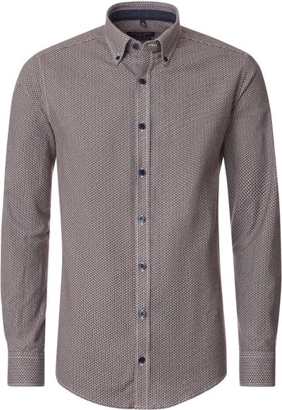 CASA MODA Sport casual fit overhemd - flanel - bruin dessin - Strijkvriendelijk - Boordmaat: 43 - 44