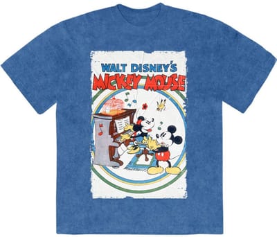 Disney - Mickey & Minnie Piano Heren Tshirt - S - Blauw