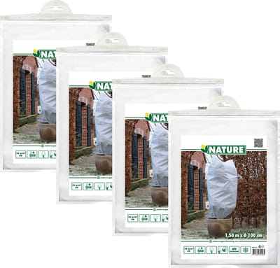Nature plantenhoes met trekkoord - 4x stuks - H150 x D100 cm - wit - anti-vorst planten beschermhoes