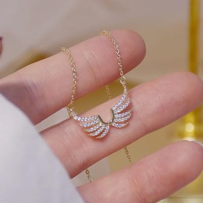 14k Echt Goud Exquise Eenvoud Engelenvleugels Ketting Charm Kort Design Sleutelbeen Zirkoon Vrouwen Kolye Verjaardagscadeau Hanger brown