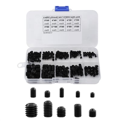 Assortiment van 240mm Allen schroeven met zeskantkop, staal, M3-M8, volledige draad, handige schroefdoos