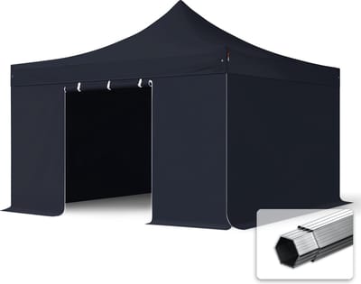 4x4 m Easy Up partytent Vouwpaviljoen PVC brandvertragend met zijwanden, PROFESSIONAL alu 40mm, zwart
