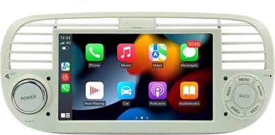 Boscer Autoradio - Geschikt voor Fiat 500 2007-2015 - Android 15 - Apple Carplay & Android Auto (Draadloos) - 4+64GB - 7 Inch HD Touchscreen - GPS Navigatiesysteem - Beige/Wit - Achteruitrijcamera & Microfoon