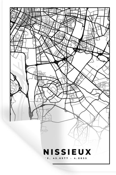 Muurstickers - Sticker Folie - Vénissieux - Plattegrond - Kaart - Frankrijk - Stadskaart - Zwart wit - 20x30 cm - Plakfolie - Muurstickers Kinderkamer - Zelfklevend Behang - Zelfklevend behangpapier - Stickerfolie
