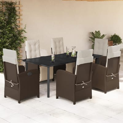 vidaXL - 7-delige - Tuinset - met - kussens - poly - rattan - bruin