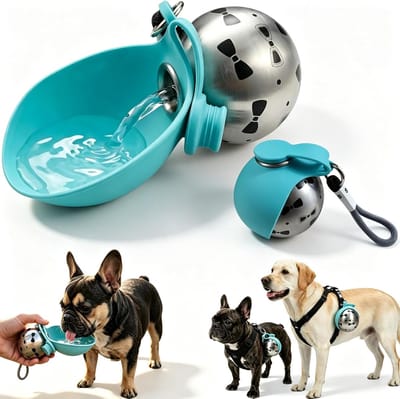 Honden Drinkfles voor Onderweg - 285 ml - 304 RVS & Siliconen - 2-in-1 Design met Drinknap - Inclusief Karabijnhaak - Blauw