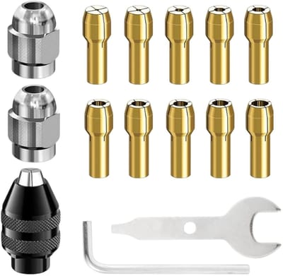 Dailygoody - Boorkop en Collet Set - 15-delige Set - Snelle Adapter - Accessoires voor Mini Boormachines - Professioneel Gebruik - Geschikt voor Hobby...
