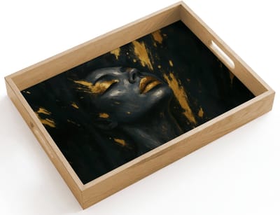 Dienblad hout 40x30 cm - Schootdienblad - Gezicht - Vrouw - Verfspatten - Abstract - Borrelplank rechthoek - Plateau dienbladen